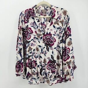 Chicos Multicolor Floral Print Long Sleeve V‎ Neck Top Womens Size 3 / US XL